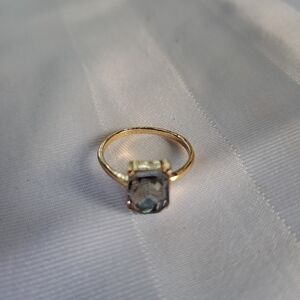Gold Band Ring with Silver-Toned Gem